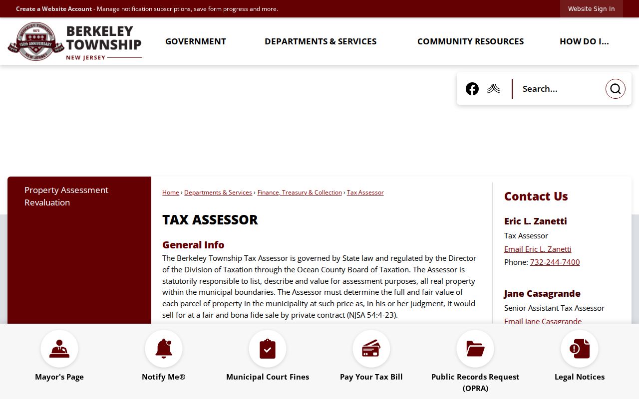 Berkeley Township residents directory Tax Assessor authority and contact information