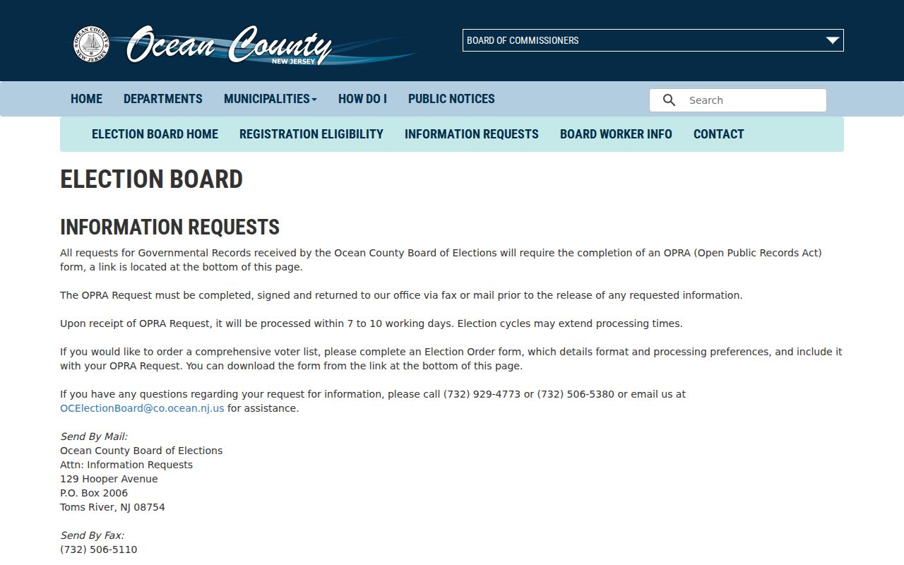 Berkeley Township residents directory Ocean County voter-file request instructions
