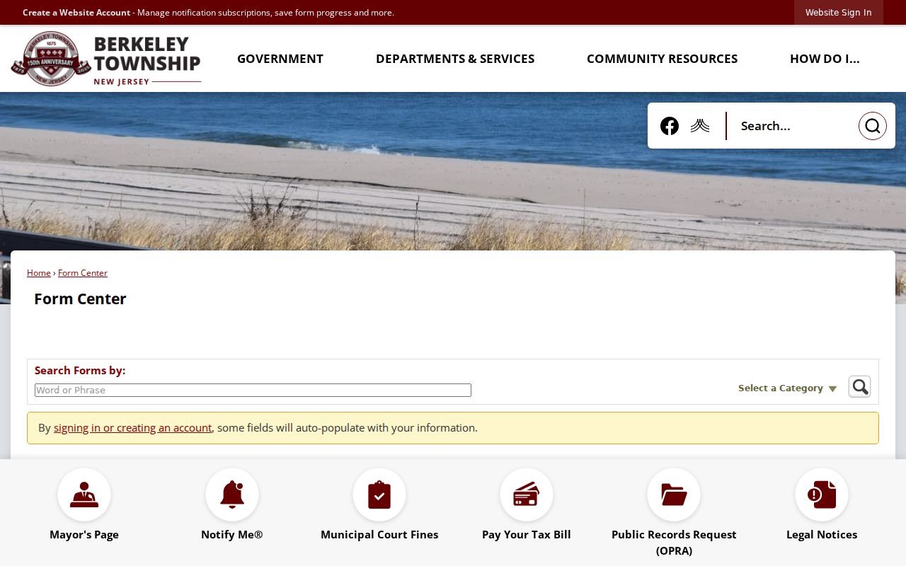 Berkeley Township neighbors public-record request form with requester and delivery fields
