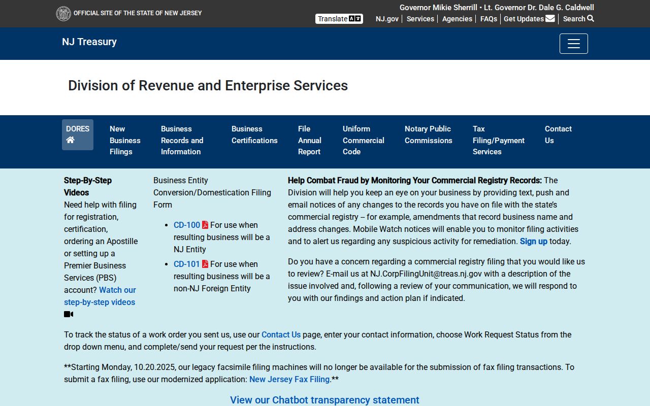 Berkeley Township resident lookup reference for New Jersey Treasury business name and standing search