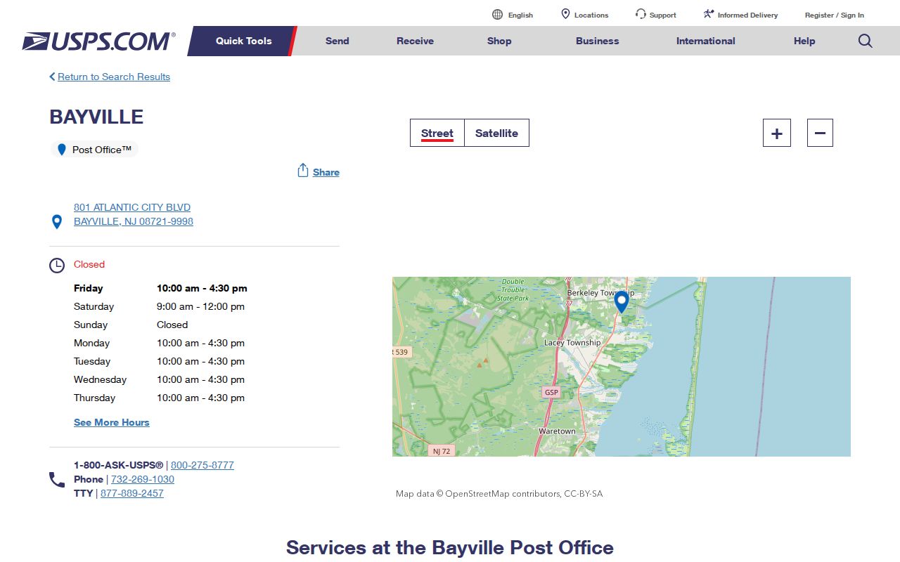Berkeley Township ZIP code and ZIP plus four Bayville post office details